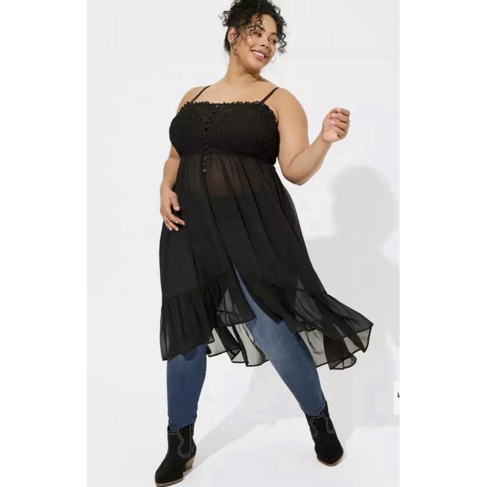 Torrid Black Chiffon Sleeveless Tunic Blouse Button Up Size 3 NWT Plus 22/24